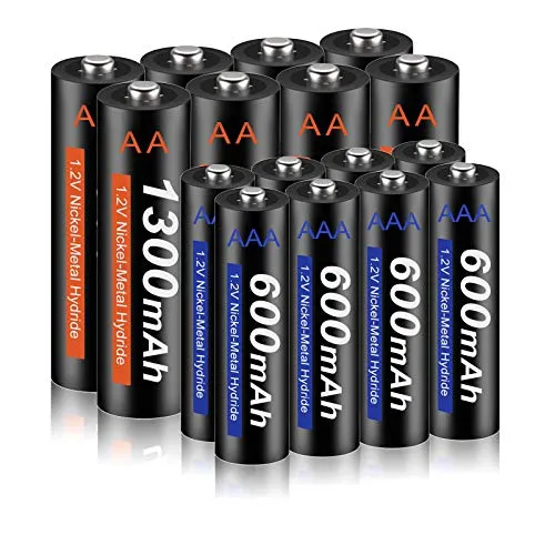 CITYORK Pile Ricaricabili AA 1300mAh + Batterie Ricaricabili AAA 600mah Batterie ad Alta Capacità 1.2V AAA NI-MH Ricaricabili Batterie a Bassa Autoscarica, Confezione da 16
