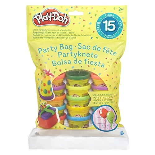 Play-Doh Party Bag, 18367EU4, Dai due anni in su, Contiene: 15 vasetti di pasta da modellare da 28 grammi ciascuno, 16 adesivi colorati