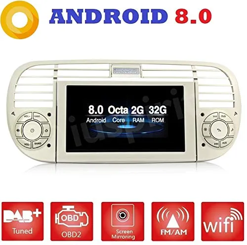 ANDROID 8.0 PX5 OCTA-CORE 2GB-RAM 32GB-ROM GPS DVD USB SD WI-FI Bluetooth MirrorLink autoradio navigatore Fiat 500 / Fiat Abarth 500 2007 2008 2009 2010 2011 2012 2013 2014 2015 colore grigio