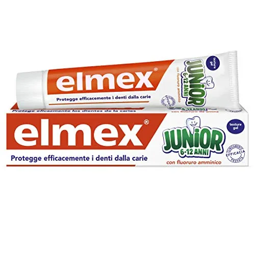 Elmex - Dentifricio Junior 6-12 Anni - Dentifricio Per Bambini Con Fluoruro Amminico - Protegge Efficacemente I Denti Dei Bimbi Dalla Carie - Anticarie - 0% Coloranti - 75 ml
