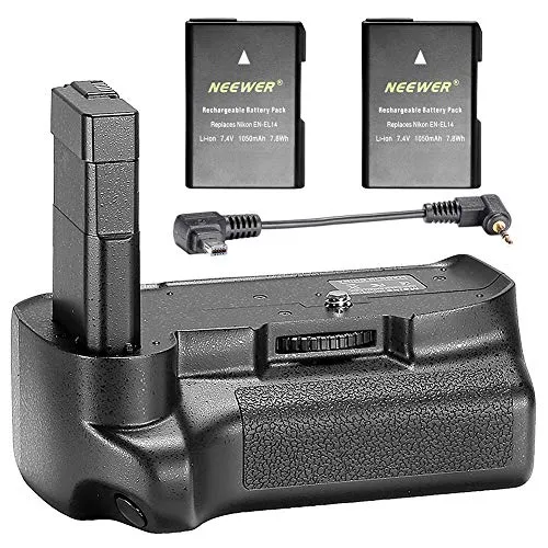 Neewer® Professionale Verticale Battery Grip con 2 Pezzi 7.4 V 1050 mAh Sostituzione Batterie EN-EL14 per Nikon D3100 D3200 D3300 Fotocamere