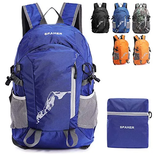 SPAHER Ultraleggero Zaino Escursionismo Pieghevole Trekking Borsone Impermeabile Daypack Borsa a Tracolla per Uomo Donna Sportivo Scuola Outdoor Campeggio Alpinismo Viaggi 25L-Riflesso nella Notte