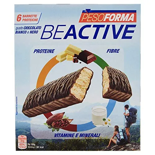 Pesoforma Beactive Barrette Cioccolato Bianco e Nero, Barrette Proteiche per Sport - 6 x 31 g