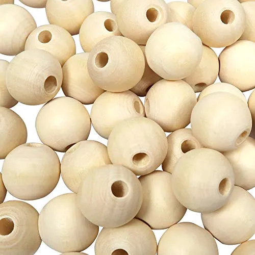 TOAOB 100 Pezzi Perline in Legno Naturale 20mm Rotonde Perle Foro Grandi per Fai da Te Artigianato Decorazione