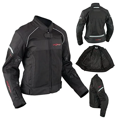 A-Pro - Giacca in tessuto da donna, per motociclisti, CE, traspirante, taglia S, colore: nero