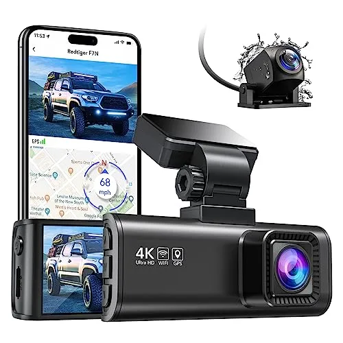 REDTIGER F7N Dual Dash Cam 4K WiFi Integrato GPS Frontale 4K/2.5K e Posteriore 1080P Dual Dash Camera per auto, Display 3,18", Registratore Dashboard Grandangolare 170°, supporto 256GB Max