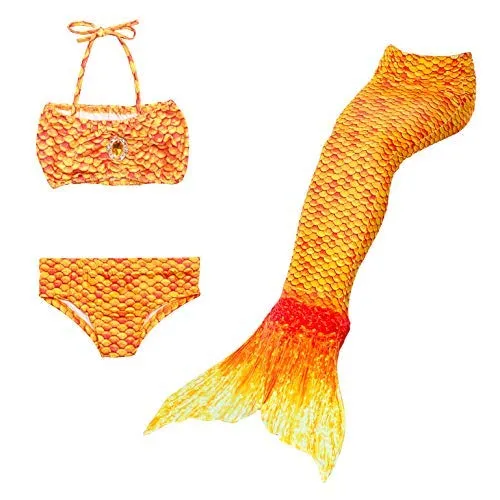 Lito Angels - Costume da bagno a forma di sirena, 3 pezzi Arancione 8-9 Anni