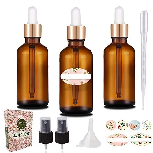 3Pcs Contagocce Vetro Con Spray - Ambra 30 ml Boccette Flaconi Spray Pipette Bottiglie per Laboratorio,Olio Essenziale, Aromaterapia,Cucina