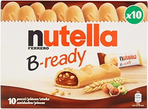 Nutella B-Ready Cialda con Cremoso Ripieno di Nutella 220gr - Confezione da 10 Barrette
