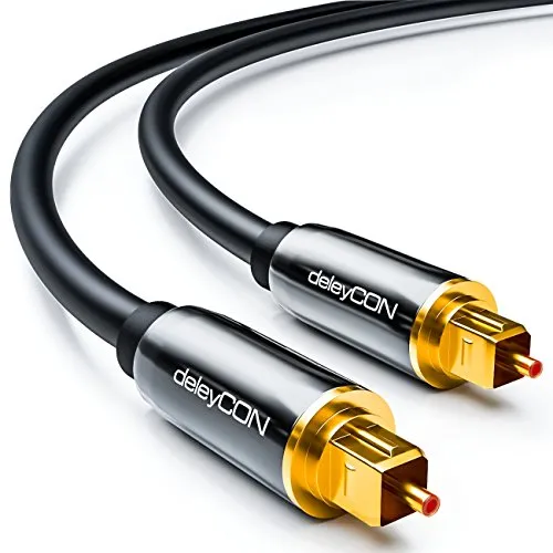 deleyCON 0,5m Cavo Audio Ottico Digitale S/PDIF 2x Toslink Spina LWL Cavo in Fibra Ottica Spina in Metallo 5mm Flessibile - Nero