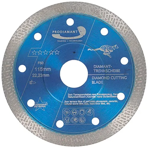 PRODIAMANT disco da taglio diamantato professionale per piastrelle/gres fine F50 disco da taglio diamantato extra sottile 115 mm x 22,2 mm per lastre di spessore fino a 20 mm