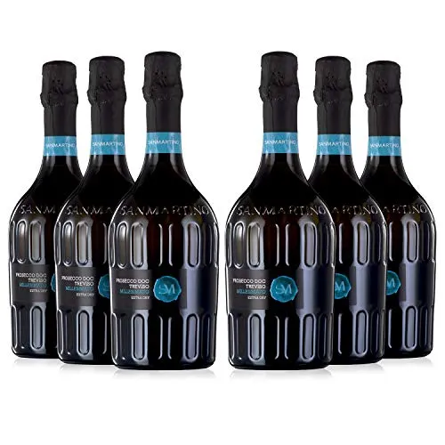 SAN MARTINO VINI Prosecco DOC Treviso Mill Extra Dry 2019/2020, Confezione 6 Bottiglie Vino Frizzante x 750 ml, Vino Spumante adatto a Piatti di Pesce e Aperitivi, 11% Vol