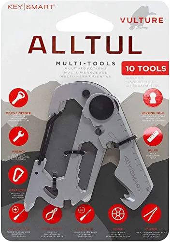 KeySmart AllTul Vulture - 10 in 1 multi-attrezzo con apribottiglie, chiave, moschettone, testa Philips, tagliafili, testa piatta, raggi, taglierina, righello e foro portachiavi