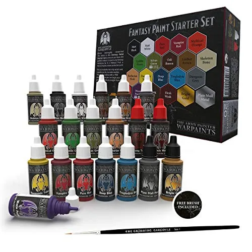 Set di pittura di fantasia per principianti - Pitture acriliche per Army Painter per miniature - 20 x pitture per flaconi contagocce da 18 ml - Include pennello e Warpaints per la pittura di figure