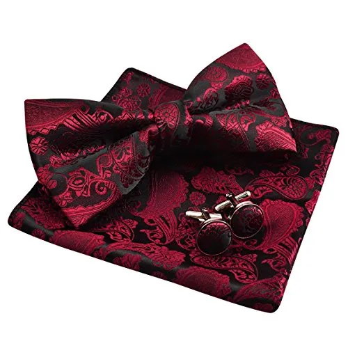 Alizeal Set Paisley Bow Tie, Hanky e Gemelli da uomo (marrone) (Taglia: una sola misura)