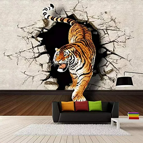 Foto personalizzata Carta da parati Moderna 3D Stereoscopico Tigre Rottura Muro Grande Pittura Murale Soggiorno Divano Sfondo Murale Immagine-200 * 140 cm