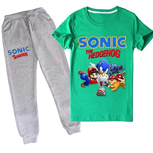 LIYIMING Sonic The Hedgehog - Set maglietta e pantaloni in cotone per bambine (04,150)