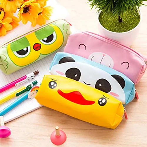 Pencil Cases - Cute Cartoon Pu Leather Pencil Case Kawaii Box Duck Owl Panda Bear Zipper Animalspen Bag Stationery - Homecube Aesthetic Unique Pack Marbel Grey Plastic Light Zippers School Cases