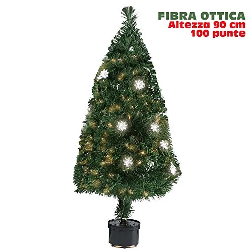 BAKAJI Albero di Natale in Fibra Ottica Modello Flower Alto 90 cm con 100 Punte Luminose e 12 Fiori Colore Verde