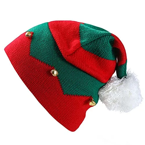 Hugyue Berretto Natalizio, Cappelli da Elfo in Peluche Rosso e Verde con Un Bel Pompon Bianco per Decorazioni per Feste di Carnevale per Bambini di 1-6 Anni