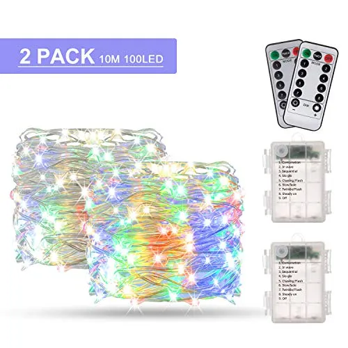 Catene Luminose, BAKTH Stringa Luci LED Impermeabile IP67 per interni/esterni/Natale/Matrimonio e camera da letto 8 Modalità(2 x 10M 100LED,Multicolore)