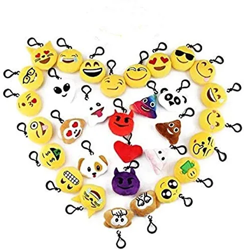 Cusfull Mini Emoji Portachiavi Pezzi /Decorazioni/Faccine Portachiavi Emoticon Peluche per Zaino, Borsa, Perfetto Regalo per Bambini, Natale, Compleanni (32pcs)