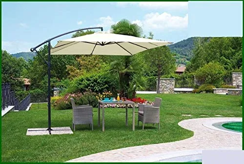 Megashopitalia Ombrellone da Giardino a Sbalzo Quadrato 3x3 MT in Alluminio Ecrù a Banana Decentrato Ristorante Bar Locale Balcone Terrazzo Esterno con Telo in Poliestere Impermeabile