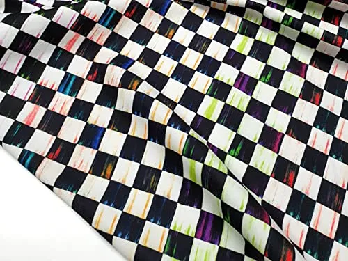 The Yard - Tessuto a scacchi per pittura a olio in bianco e nero, tessuto da tappezzeria geometrica a scacchi, larghezza 142 cm, tessuto decorativo per la casa