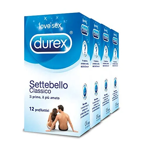 Durex Settebello Classico Preservativi Lubrificati, 48 Pezzi (4x12pz)