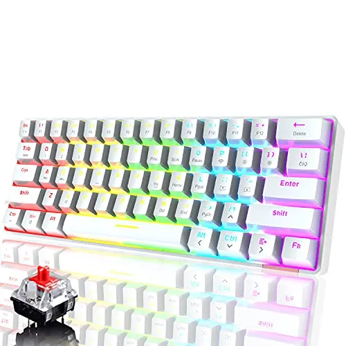Tastiera da gioco RGB cablata, tastiera ricaricabile con cavo di tipo C, tastiera meccanica programmabile a 61 tasti retroilluminata arcobaleno, Bluetooth 5.0 wireless (interruttore bianco/rosso)