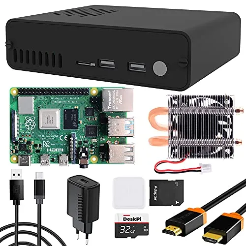 GeeekPi Raspberry Pi 4 DeskPi Pro V2 Set Top Box Kit - Supporto SSD, HDMI di dimensioni standard, alimentazione sicura / reset, refrigeratore di corrente, alimentatore di rete, cavo HDMI(8GB)