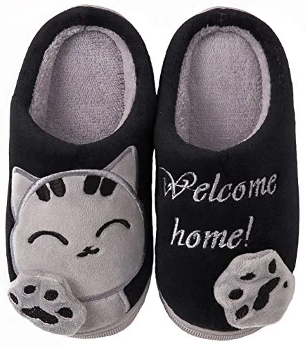 ChayChax Carino Cartone Animato Pantofole da Casa Bambini Uomo Donna Inverno Peluche Ciabatte Interne Suola di Memoria Confortevole Caldo Scarpe di Cotone Invernale, Nero, 27/28 EU