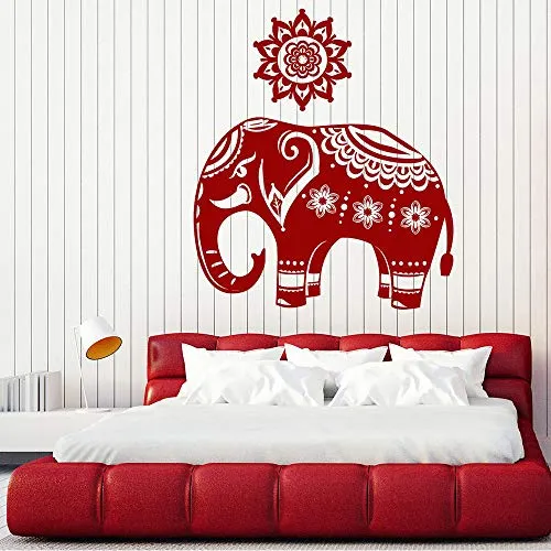 Cyalla Adesivi Murali Elefante Indiano Modello Su Una Pelle Di Mandala Decalcomanie Per La Casa Decorazione Per Interni Murale Rimovibile Per Camera Da Letto 42 * 48Cm