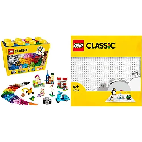 LEGO 10698 Classic Scatola Mattoncini Creativi Grande, Contenitore Idee Creative & 11026 Classic Base Bianca, Tavola per Costruzioni Quadrata con 32x32 Bottoncini