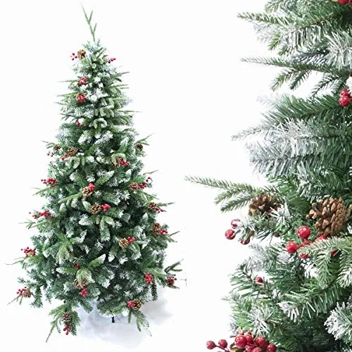 Arcoiris® Albero di Natale artificiale, con pigne e agrifoglio, verde naturale, materiale PVC, supporto in metallo, 120 - 240 cm