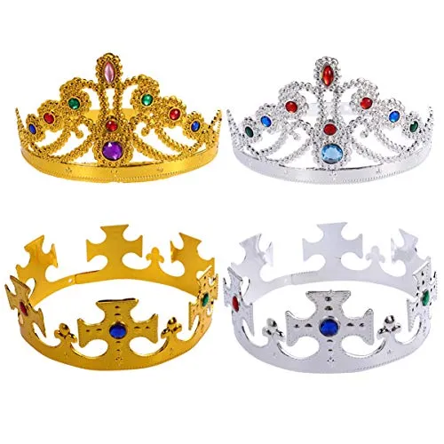 Minkissy Accessorio per Costume da Re Regina per Bambini con Corona da Festa per La Festa di Compleanno