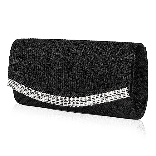 BAIGIO Pochette Elegante, Clutch Donna Cerimonia Borsetta da Sera Strass Borsa a Tracolla per Matrimonio Festa (Nero)