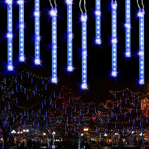 BrizLabs Luci Della Pioggia di Meteore, 30cm 10 Tubi 240 LED Luci Natalizie Esterno Impermeabile IP44 Stringa Luci LED per Natale Albero del Giardino Festa di Nozze Interno Decorazione, Blu