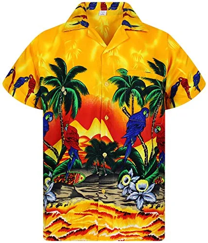 V.H.O. Funky Hawaiian Shirt, Parrot, Giallo, L