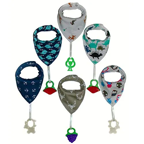 JONKX 6 Bavaglini Bandana Bambino Cotone Assorbente Gioco Dentizione Silicone Massaggia Gengive Neonato