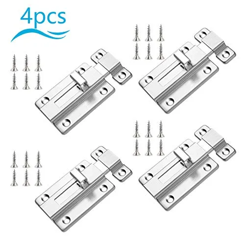 SEELOK Chiavistello Porta,4 PCS Chiavistello Scorrevole Porta e 24 PCS Viti Protezione Sicurezza Vita Privata Acciaio Inossidabile Camera da Letto Bagni Vetrina