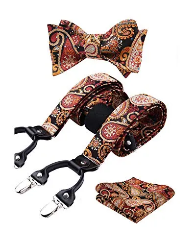 HISDERN Bretelle da uomo Papillon regolabile eleganti Set Paisley motivo floreale 6 Clip