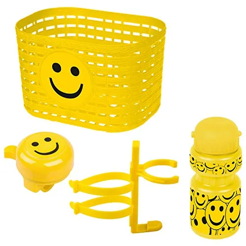 Ventura Unisex – Set di accessori per bicicletta per bambini, cestino, campana, borraccia, giallo