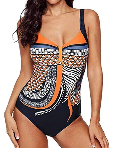 Costumi Interi Donna, One Piece Costumi da Bagno Push Up, backless Swimsuit Pin Up Costume Bohemian beachwear, L