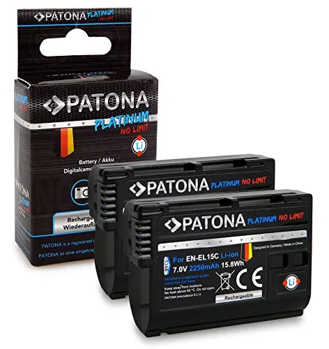 PATONA 2x Platinum Batteria EN-EL15C 2250mAh Compatibile con Nikon Z5, Z6II, Z7II, D7500