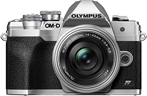 Fotocamera Olympus OM-D E-M10 Mark IV con sistema Micro Quattro Terzi, sensore da 20 MP, mirino elettronico, video 4K, Wi-Fi, argento, incl. M.Zuiko Digital ED 14-42mm F3.5-5.6 EZ Pancake argento