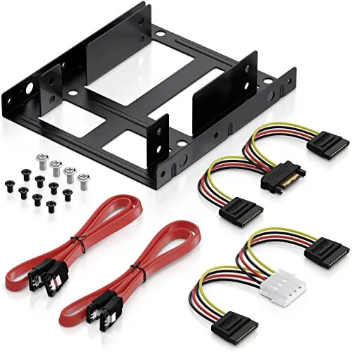 deleyCON Set di Frame di Montaggio per Dischi Rigidi 2X 2,5" SSD su 3,5" Adattatore Caddies Supporto Comprese Viti 2X Cavo SATA e 2X Alimentatore