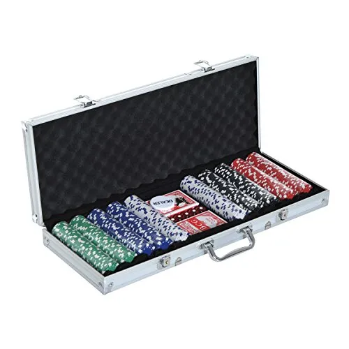 homcom Valigetta Poker Professionale in Alluminio, Set Poker con 500 Fiches e 2 Mazzi per Texas Hold'em e Blackjack