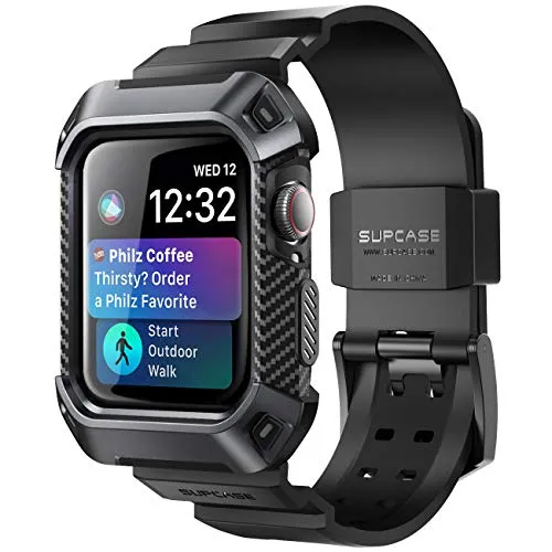 SupCase - Custodia protettiva robusta per Apple Watch 4 / Watch 5 [44 mm], con cinturino per Apple Watch Serie 4 2018 / Serie 5 2019 [Unicorn Beetle Pro] (nero)