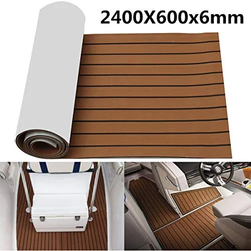 Ddanke 2400 * 600 * 6 mm in schiuma EVA Faux teak tappetino antiscivolo per pavimenti marine Boat yacht pavimenti in legno di teak sintetico Pad (marrone/grigio), Brown